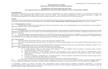 Guidelines for International Arrivals (in supersession of guidelines issued on the subject on 21 November 2022) 