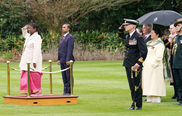 The Guard of Honour Ceremony held in honour of the President of India Droupadi Murmu at the Government House, New Zealand