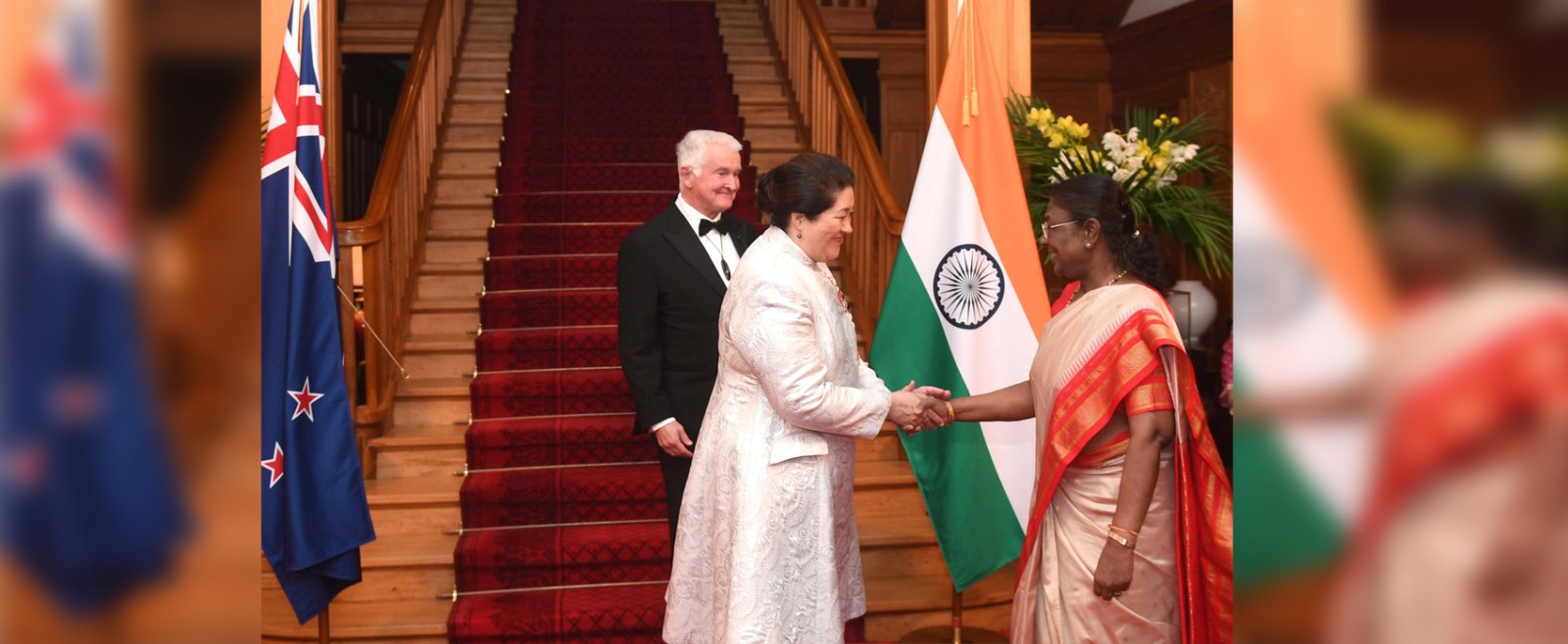 he Hon. Governor-General of New Zealand Dame Cindy and Dr. Davies hosted a very special State Banquet in honour of the Hon'ble President of India Smt. Droupadi Murmu, and her delegation at Government House Wellington.