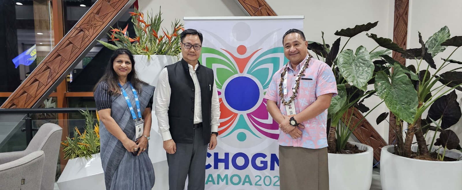 Shri Kiren Rijiju, Hon’ble Minister of Parliamentary Affairs & Minority Affairs received by Hon. Lautimuia Afoa Uelese Vaai, Finance Minister of Samoa.