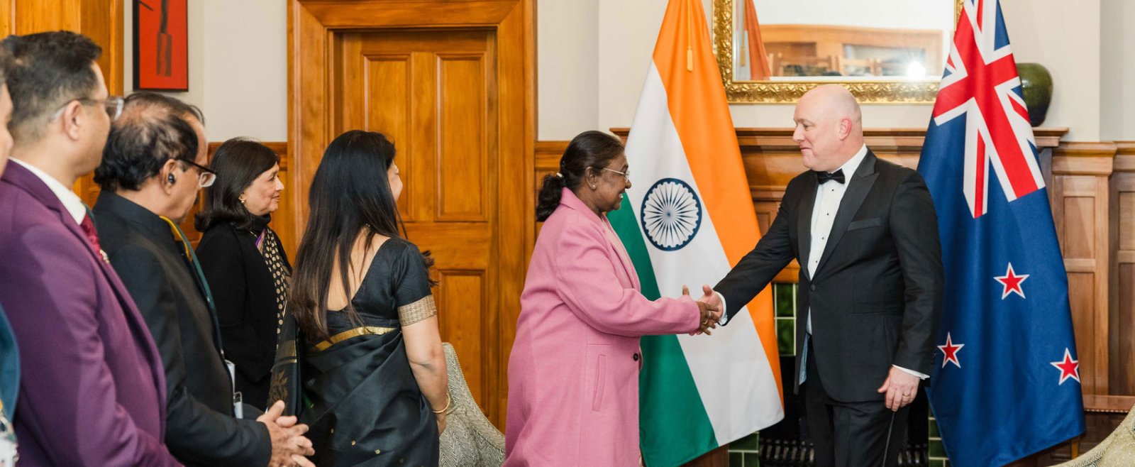 The Hon. Prime Minister Christopher Luxon of New Zealand called on President Droupadi Murmu during her State Visit to New Zealand from 7-9th August 2024.