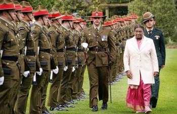 The Guard of Honour Ceremony held in honour of the President of India Droupadi Murmu at the Government House, New Zealand