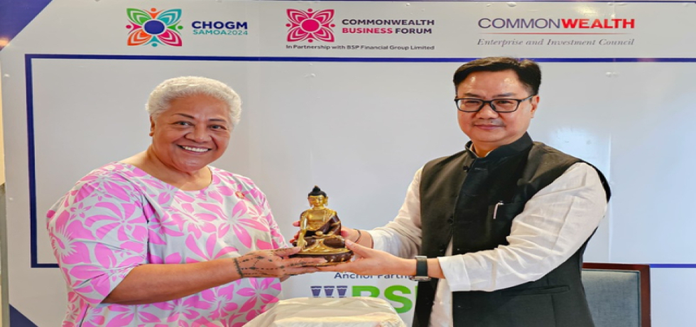 Shri Kiren Rijiju, Hon’ble Minister and Head of Indian delegation for CHOGM 2024 paid a courtesy call on H.E. Fiame Naomi Mata’afa, PM of Samoa.